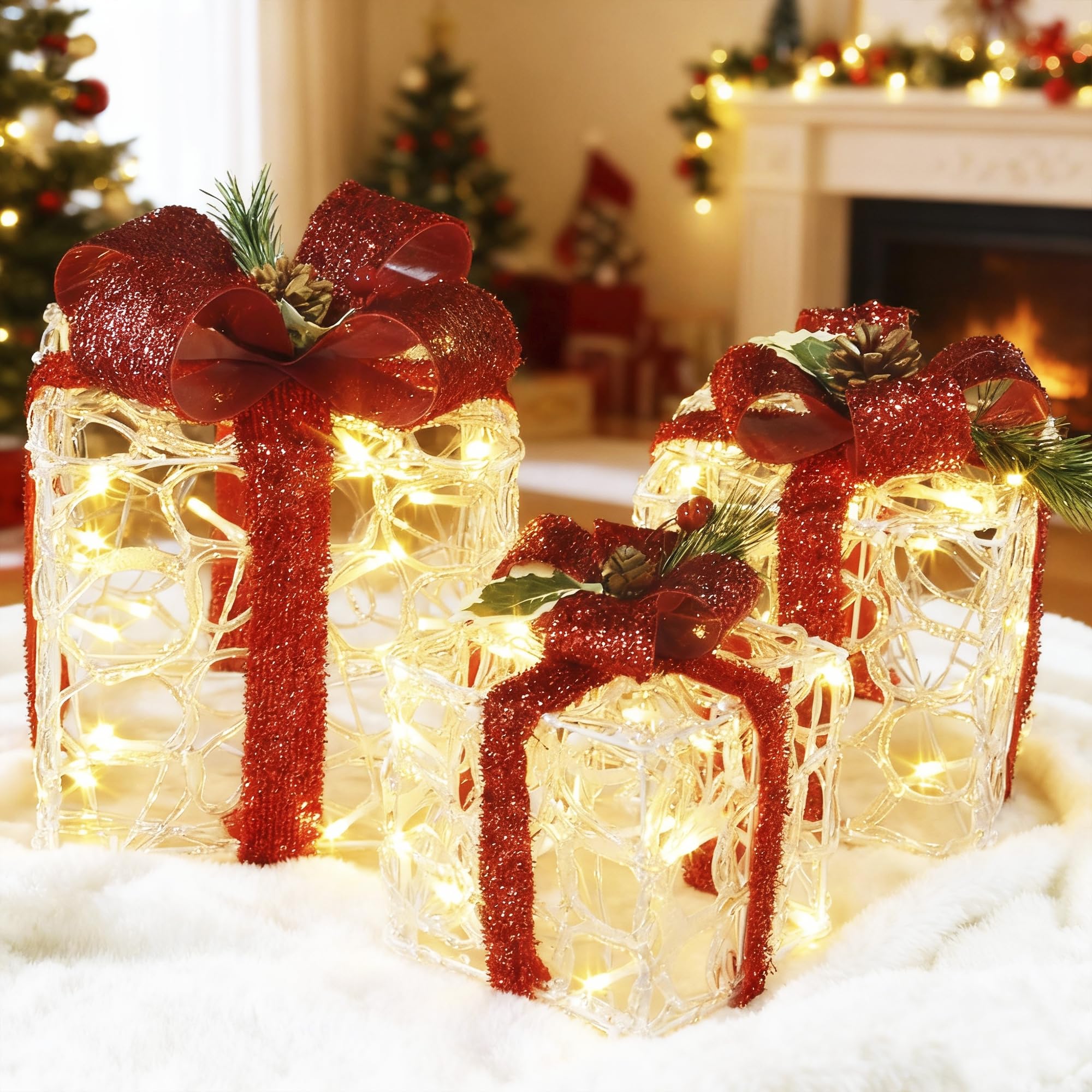 Amazon.com: ATDAWN Set of 3 Lighted Gift Boxes Christmas